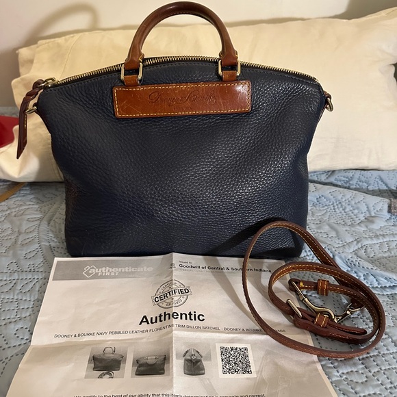 Dooney & Bourke Navy and Brown Leather Satchel